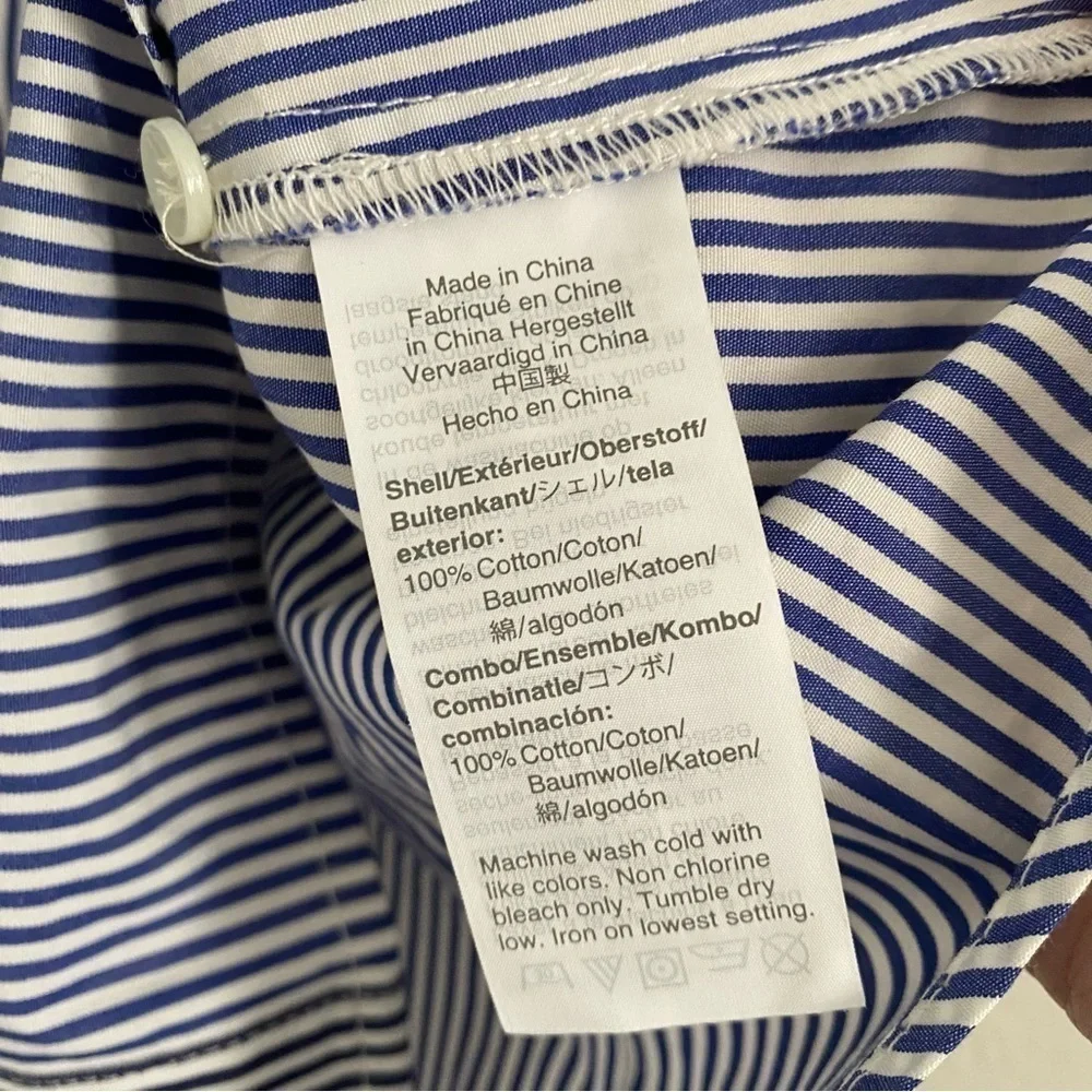 J. Crew Thomas Mason Women's Size 0 Blue Multistripe Pleated Button Front Top